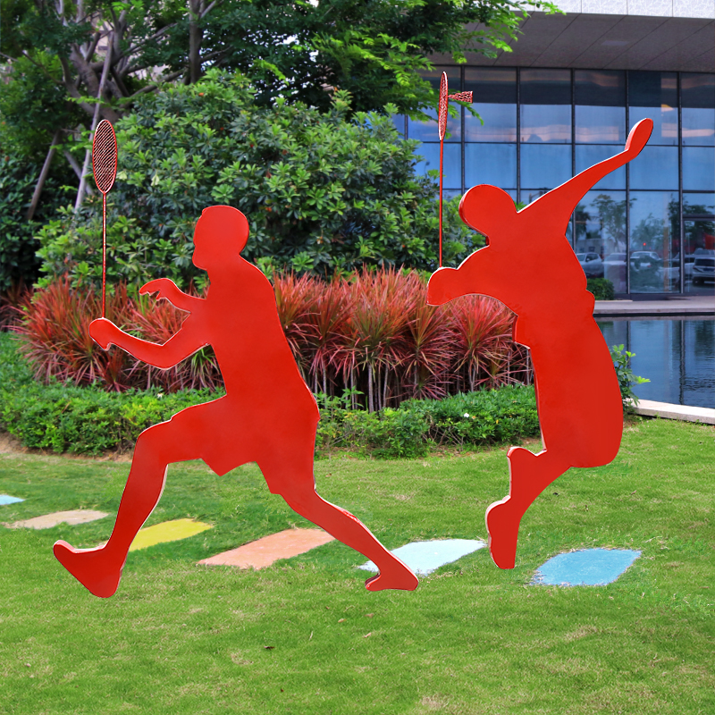 户外体育运动人物玻璃钢雕塑骑车打篮球羽毛球踢足球跑步剪影摆件