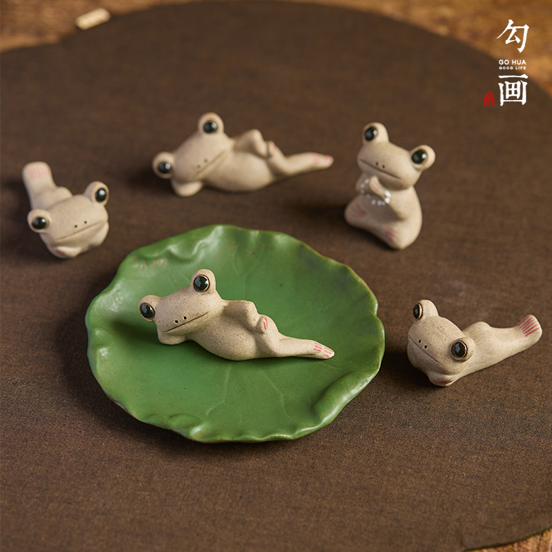 陶瓷青蛙茶宠小摆件中式禅意趣味精品可养茶桌茶道茶玩茶从宠配件