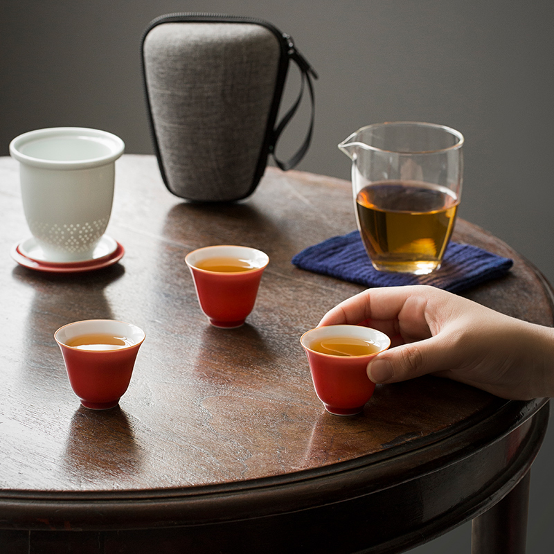 纯手工喝茶专用主人杯霁红品茗杯郎红单个茶杯景德镇功夫茶具定制