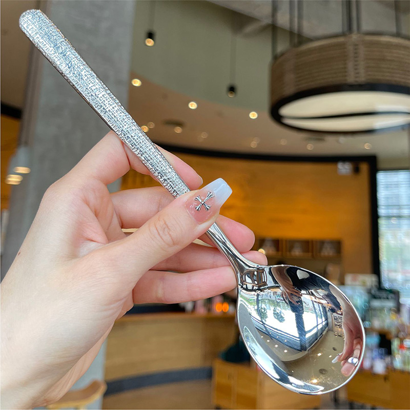德国不锈钢日式西餐勺家用食品级勺子轻奢高档精致咖啡勺锤纹汤匙