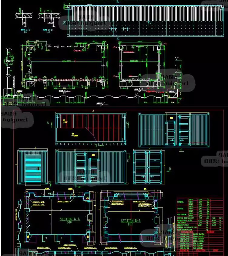 集装箱CAD施工图平面图立面图剖面图内结构工业风改造基本参数