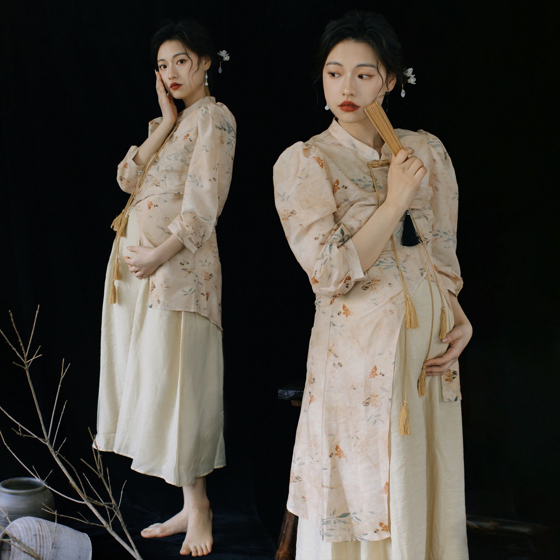 新款影楼复古国潮民国风旗袍拍照摄影写真孕妇服装
