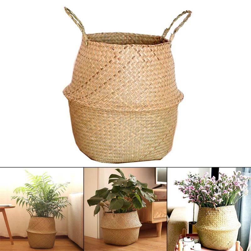 Hanging Flower Pot Seagrass Balcony Basket Rattan Plant