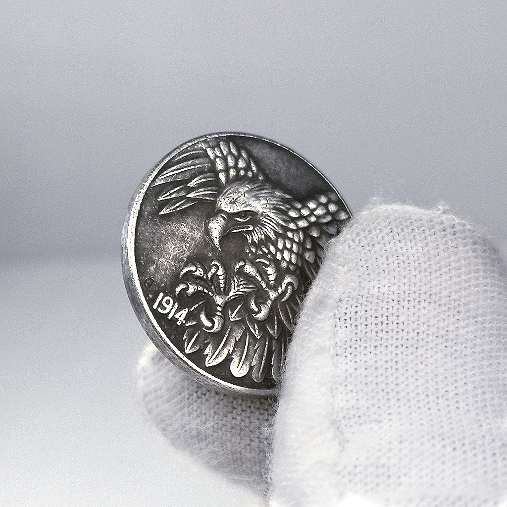 纯手工匠复古法作旧收典藏礼纪念硬币章1914雄鹰流浪币雕刻五美分