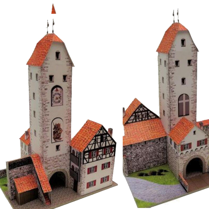 儿童手工折纸DIY拼装立体3D纸质模型欧洲塔楼1比87场景建筑制作