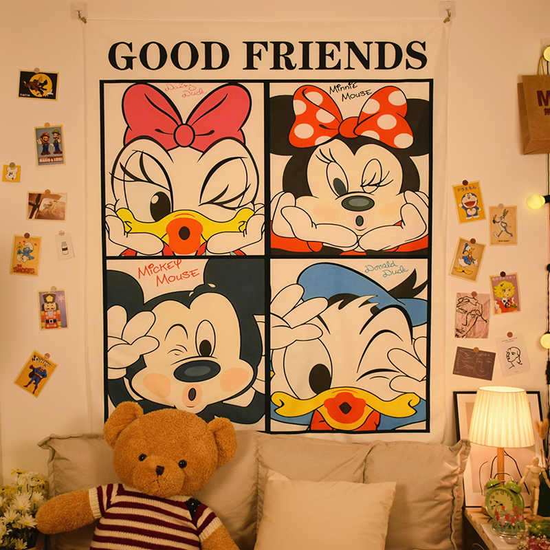 米奇背景墙布 迪斯尼米老鼠可爱卡通少女卧室租房床头装饰画挂毯