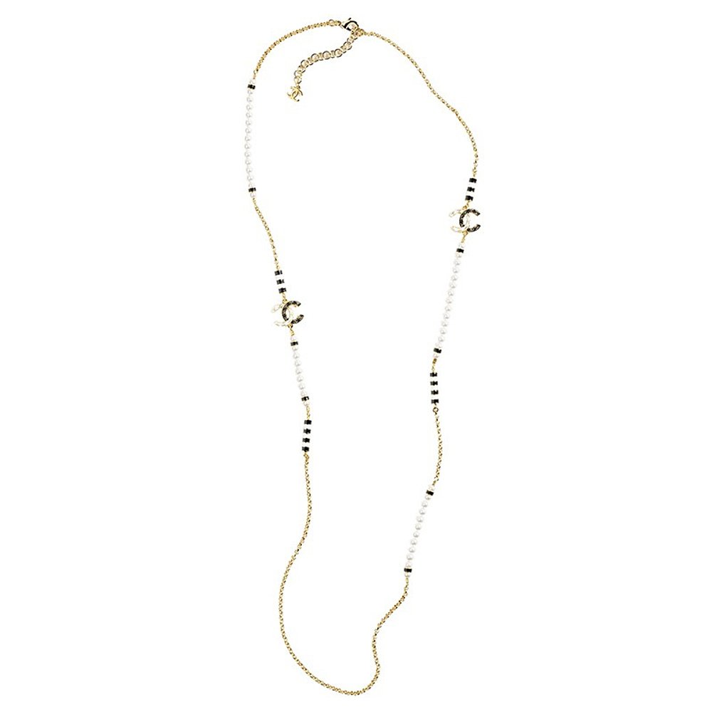 CHANEL/香奈儿24新款 女士黑白珍珠与金链串项链