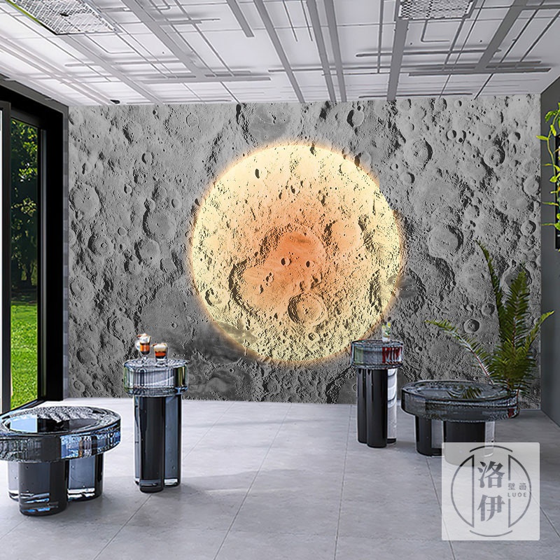 月球表面壁纸月亮浮雕肌理背景墙面装饰板星月石艺术陨石坑面墙纸