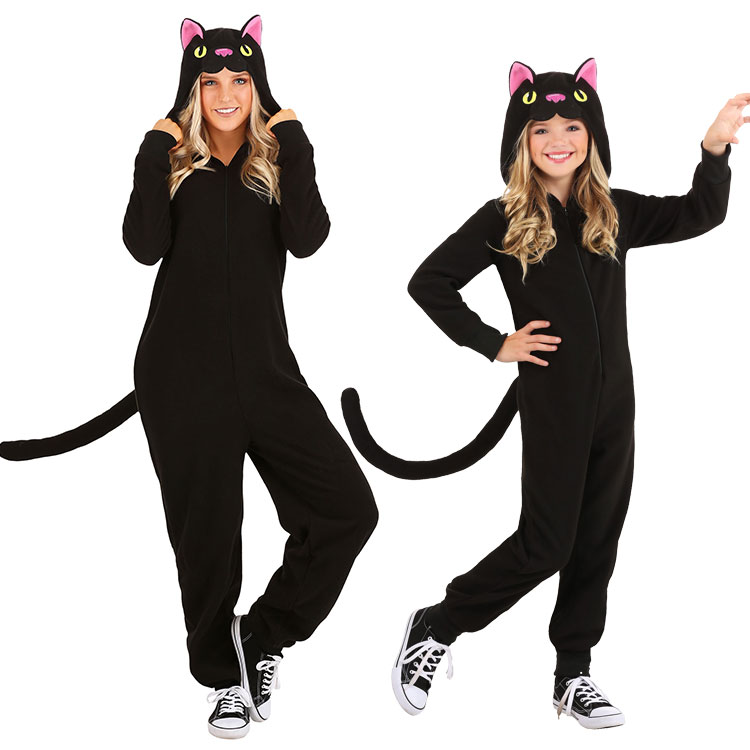 万圣节儿童节舞台表演演出成人儿童动物妖猫传黑猫连身衣服装