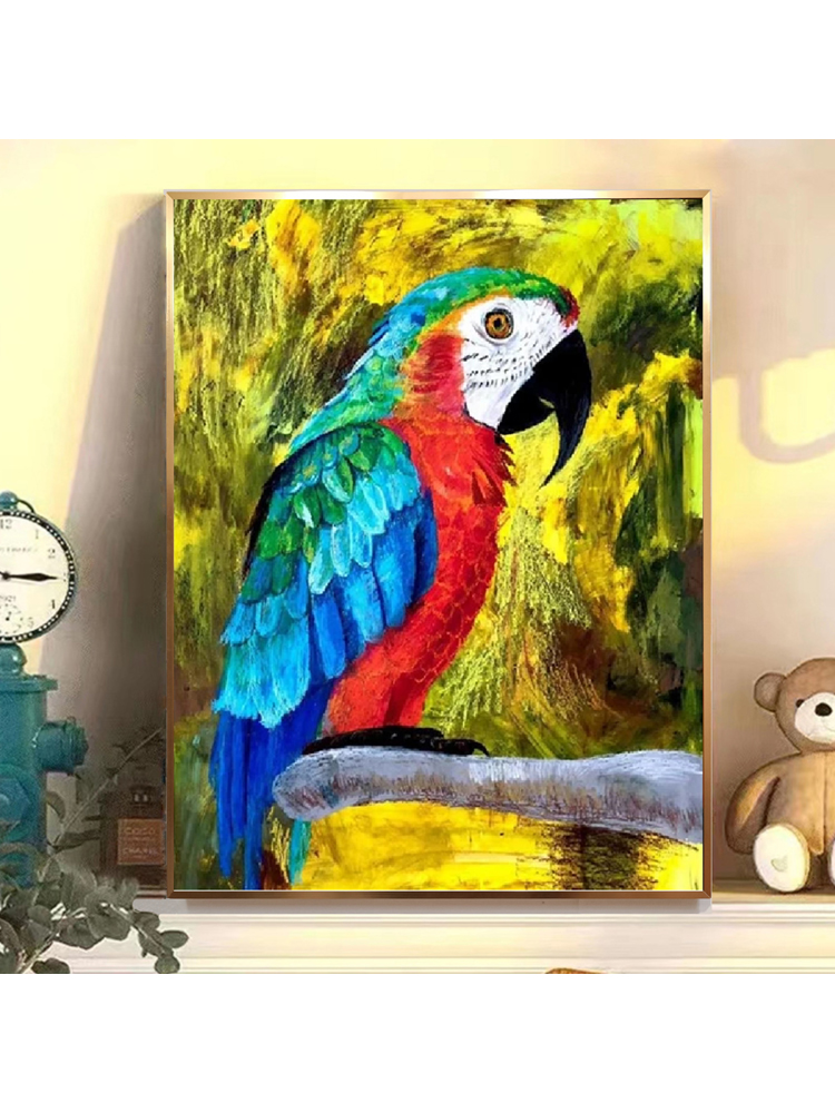 一只鹦鹉数字油画diy填色减压自愈手绘客厅装饰画