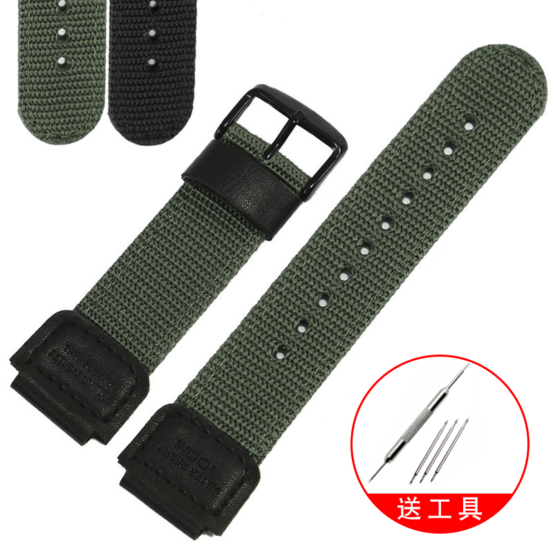 尼龙手表带代用卡西欧AE-1200 1300 SGW400小方块军绿帆布表链男
