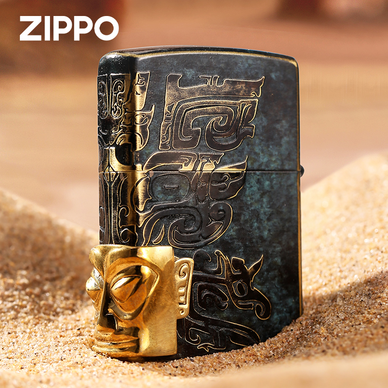 zippo打火机正版 三星堆黄金面具贴章复古创意官方正品防风火机
