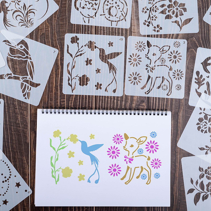 沙画镂空模板手帐尺绘画儿童成长简笔画相册装饰可爱花草图案素材