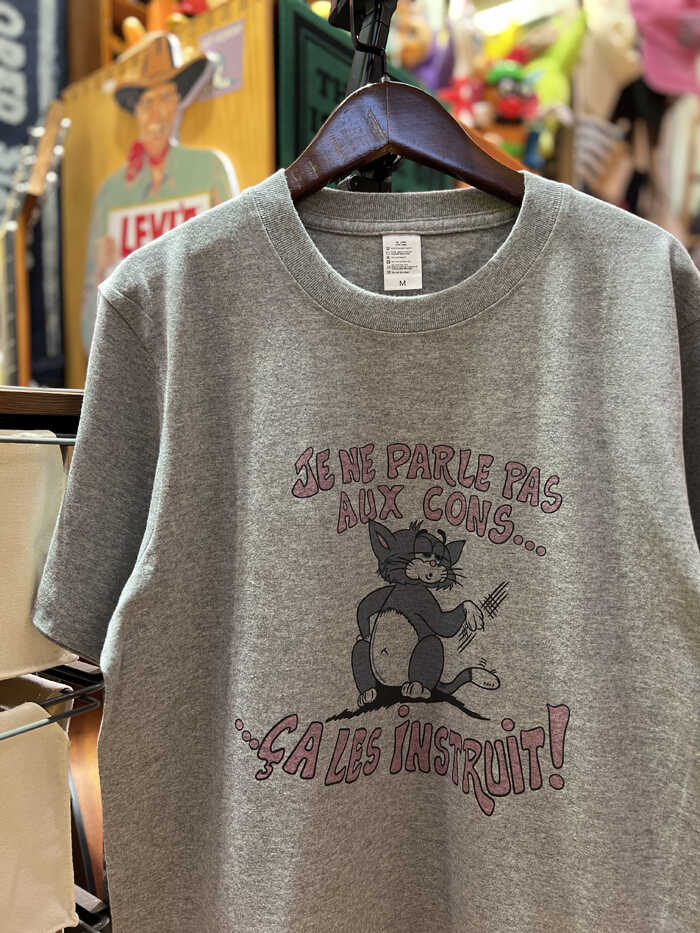美式复古 vintage 一只小猫 220克小领口麻灰色纯棉男女情侣T恤