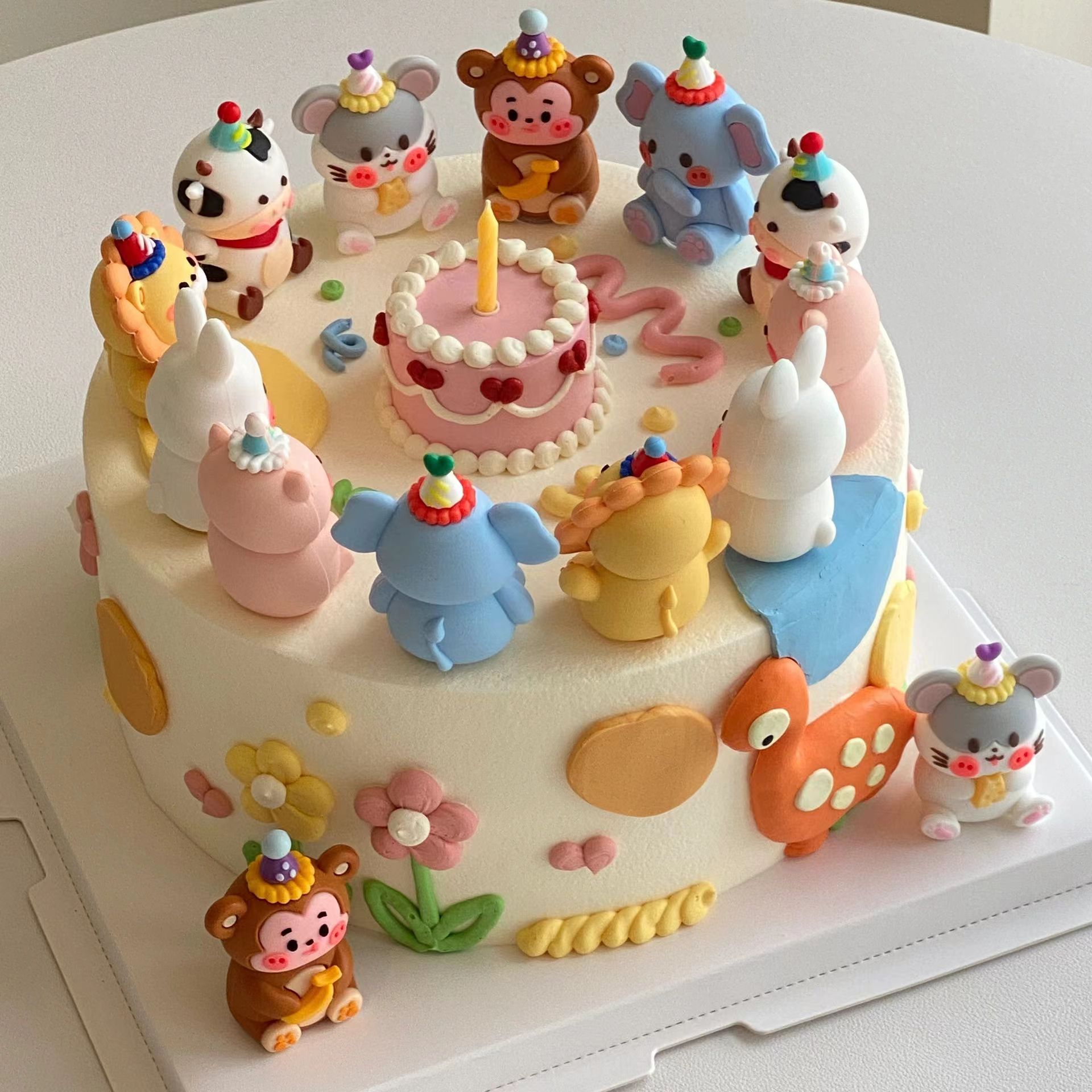 卡通动物软胶立体十二生肖龙虎兔牛宝宝生日周岁百天蛋糕装饰摆件