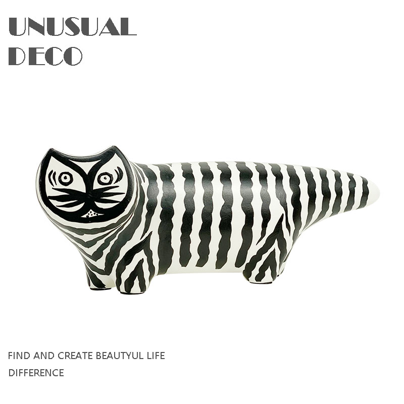 现代简约欧式黑白纹理创意陶瓷猫摆件样板房售楼处软装饰品摆设