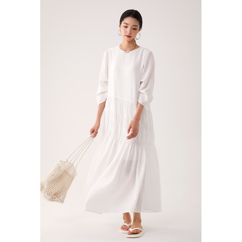 CR女装2024春夏新款白色连衣裙长款超好看海边度假高级感气质长裙