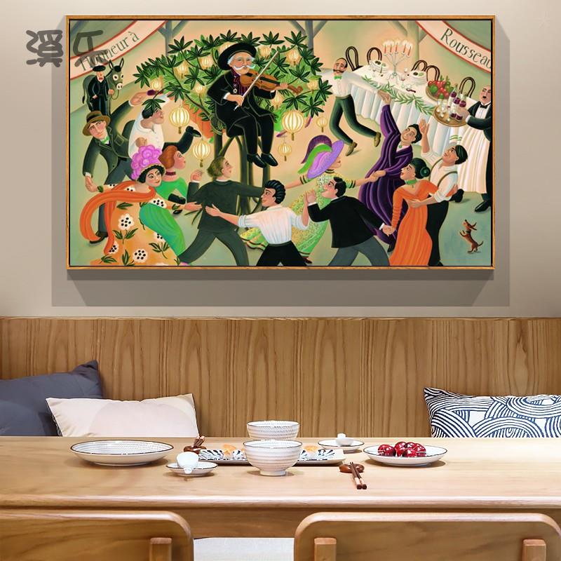 卢梭森林演音乐奏会 欧式人物油画装饰画客厅卧室样板房小众壁画
