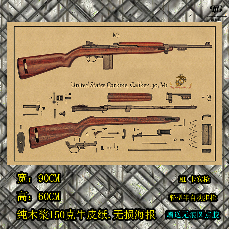 m1卡宾枪分解图军迷男生书房网吧CS游戏枪械墙贴复古军事海报