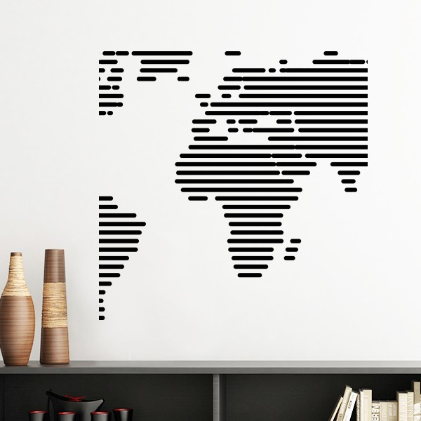 简约黑色线条世界地图插画墙贴壁纸房间贴花