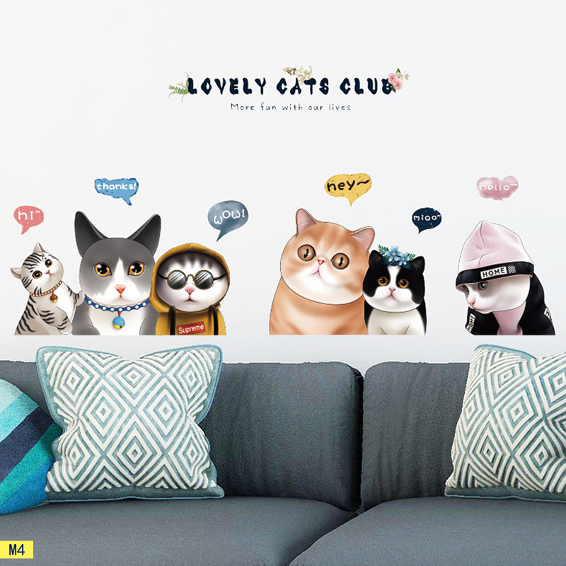 卡通动物可爱小猫咪贴纸搞怪创意墙贴画客厅房间卧室自粘墙壁纸画