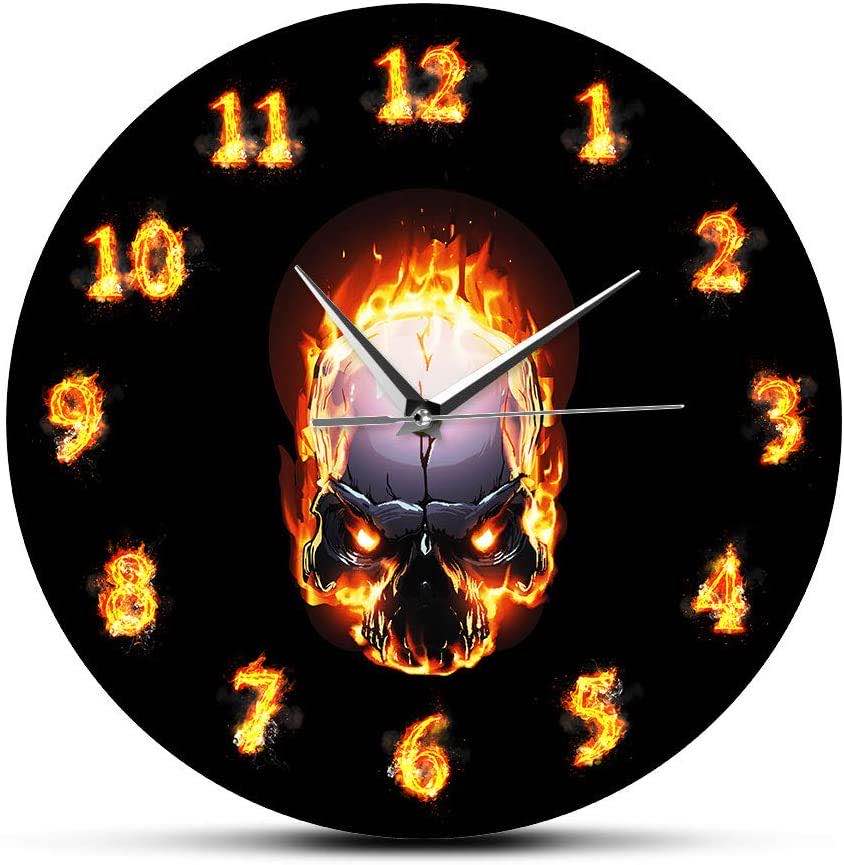 重金属燃烧死亡地狱骷髅挂钟万圣节个性创意钟表挂钟来图定制贝壳