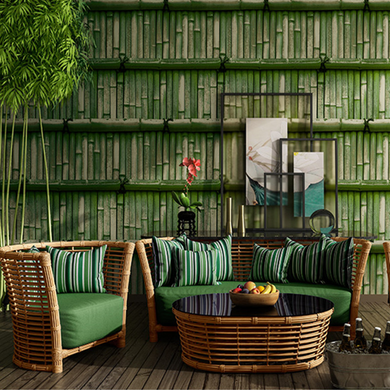 3d新中式古典竹子墙纸中国风竹纹书房饭店农家乐茶楼餐厅背景壁纸