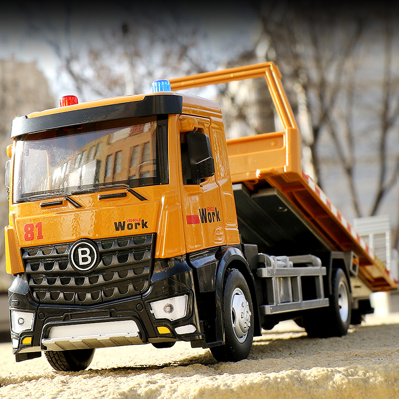 合金拖车玩具道路清障救援车平板运输车卡车仿真儿童汽车模型男孩