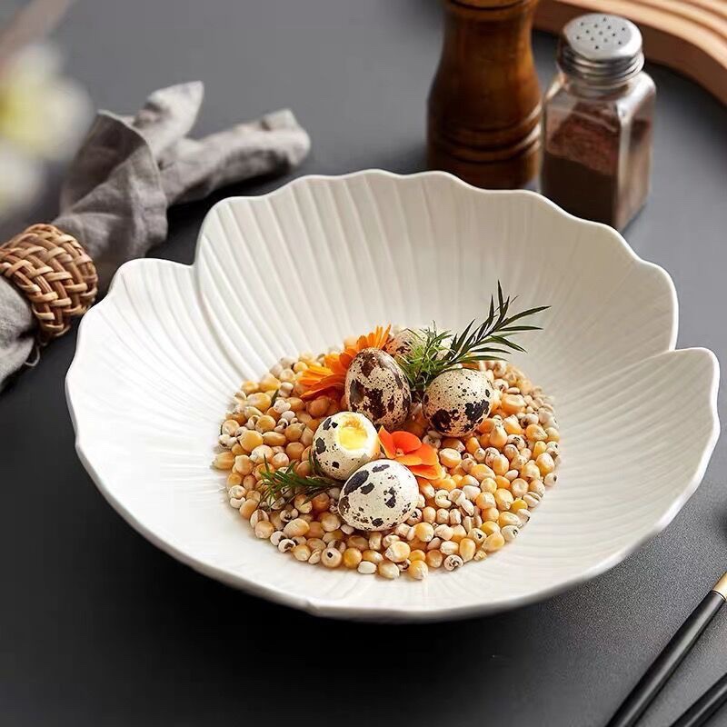 西餐大号汤盘家用加深菜盘子高级感创意白色餐具陶瓷好看的沙拉碗