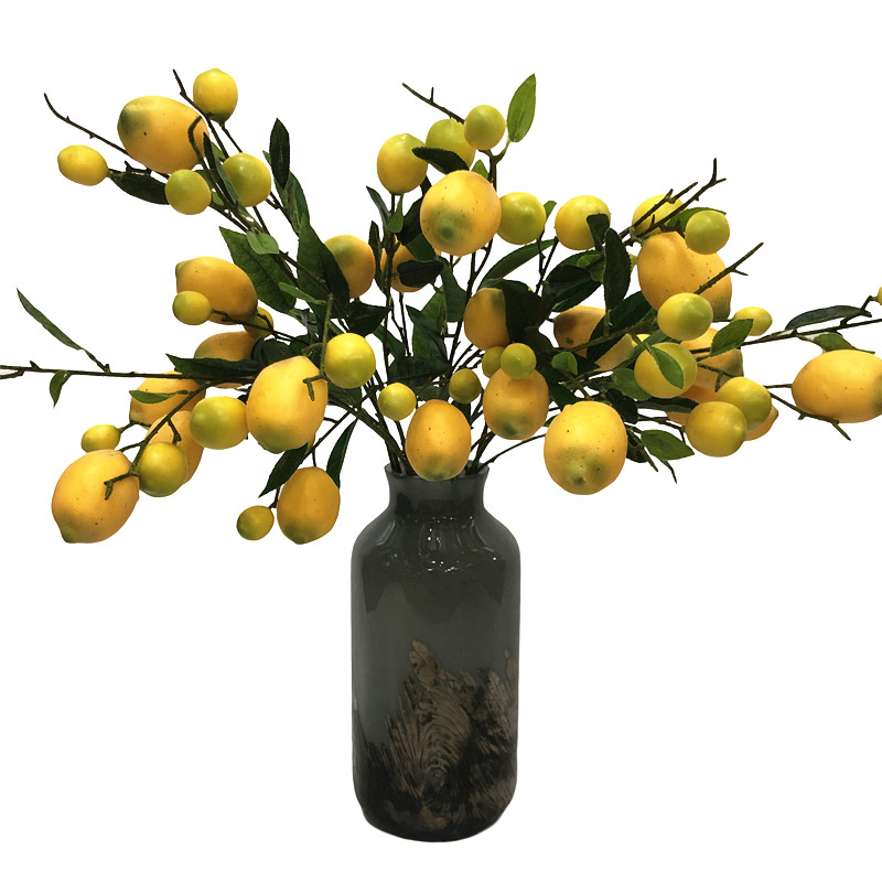 仿真柠檬果实假花插花长枝花艺室内仿真花软装样板房摆件成列植物