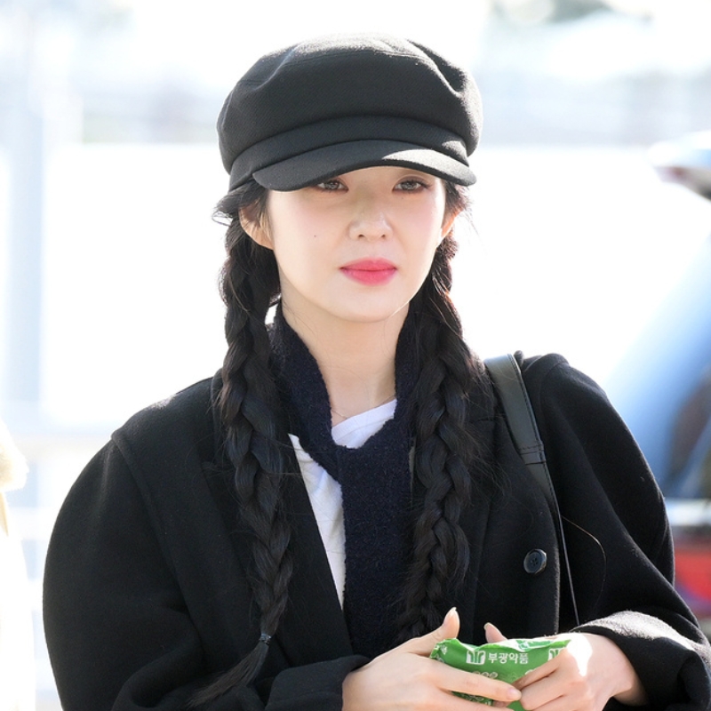 裴珠泫Irene同款黑色贝雷帽23新韩版冬季毛呢八角帽复古画家帽子