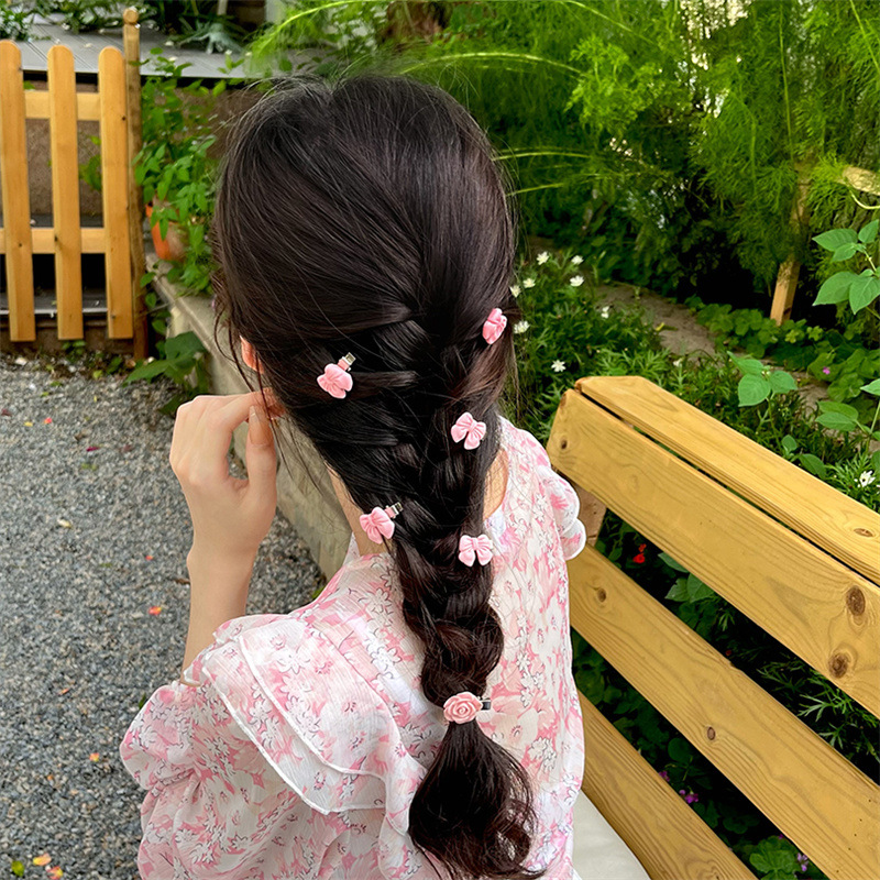 度假风超甜美的粉色发夹系列少女结夏季山茶花桃心边夹发饰头饰
