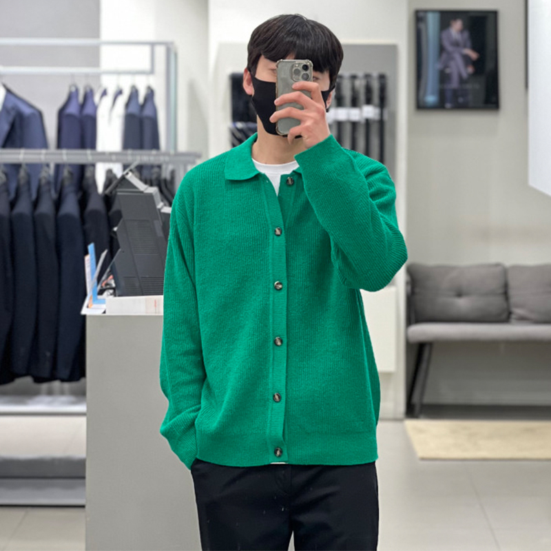 0324春秋Liberclassy韩版男士帅气绿色罗纹外套毛衣纯棉针织开衫
