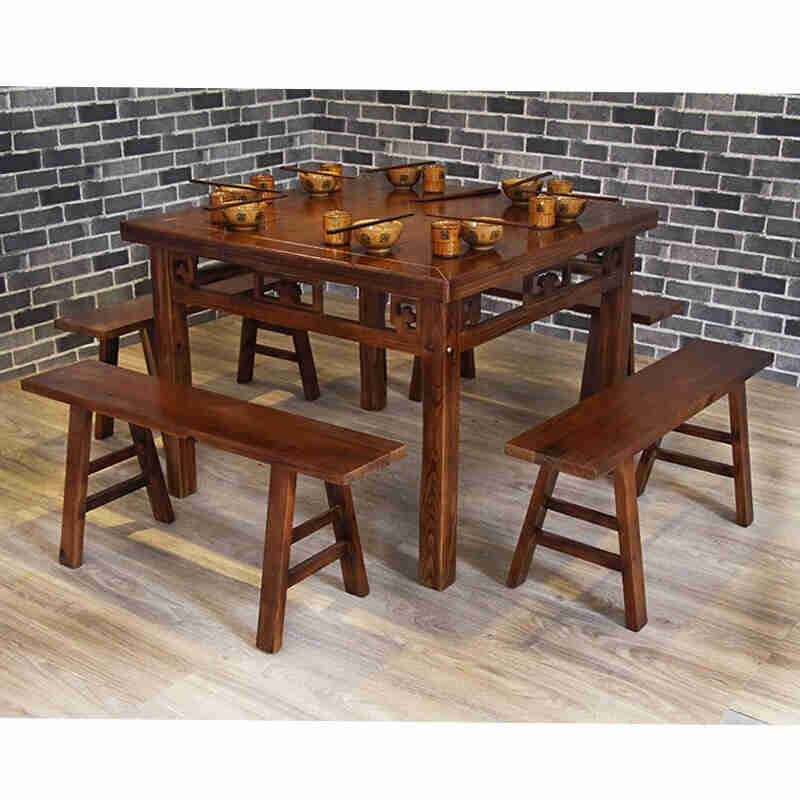 实木中式八仙桌饭桌正方形明清仿古方桌老式四Q方餐桌家用桌椅组