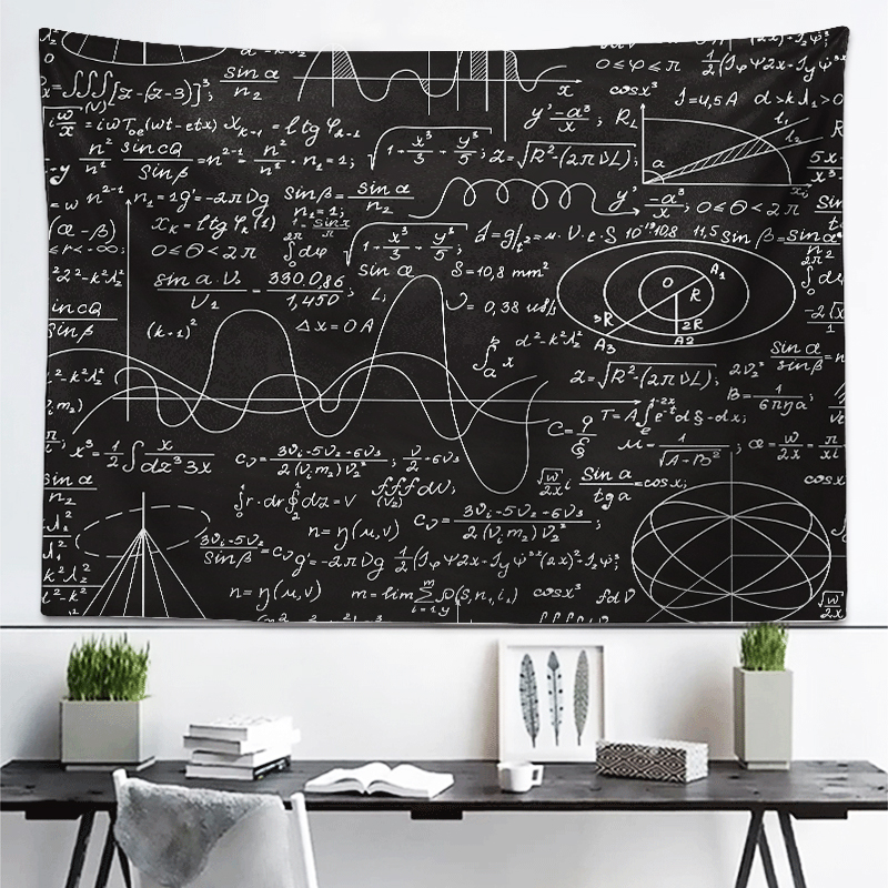 黑白物理数学公式大号背景布个性教室办公室餐厅壁画壁毯定制挂布