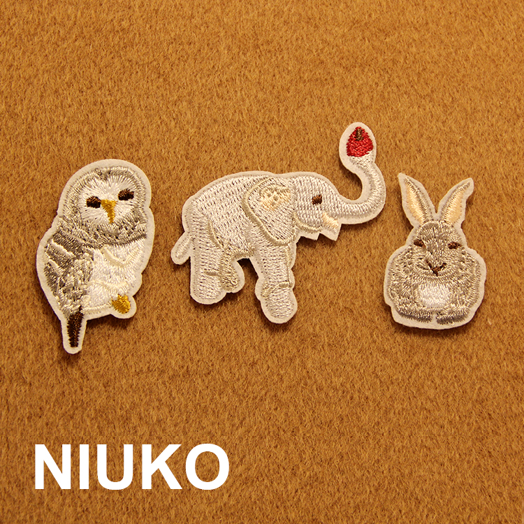 NIUKO 布贴DIY猫头鹰 大象 兔子精致布贴布标背胶烫印 刺绣画贴布