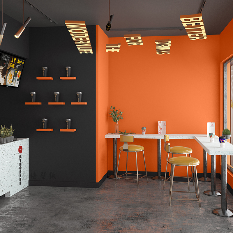 墙纸自粘高级感店铺专用装修墙面黑色橙色烧烤店炸鸡店壁纸背景墙