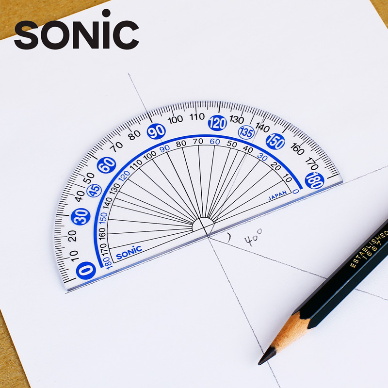 日本SONIC索尼克分度器大数字小学生角度尺高透明半圆仪 量角器