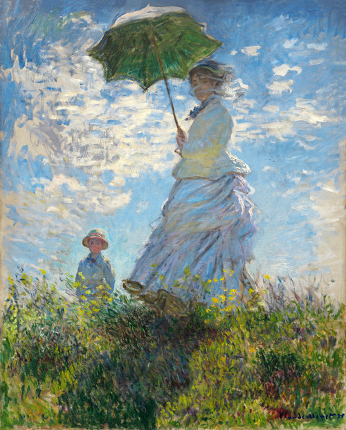 大幅莫奈喷绘油画撑着阳伞的女人欧洲风景客厅装饰画画芯油画布