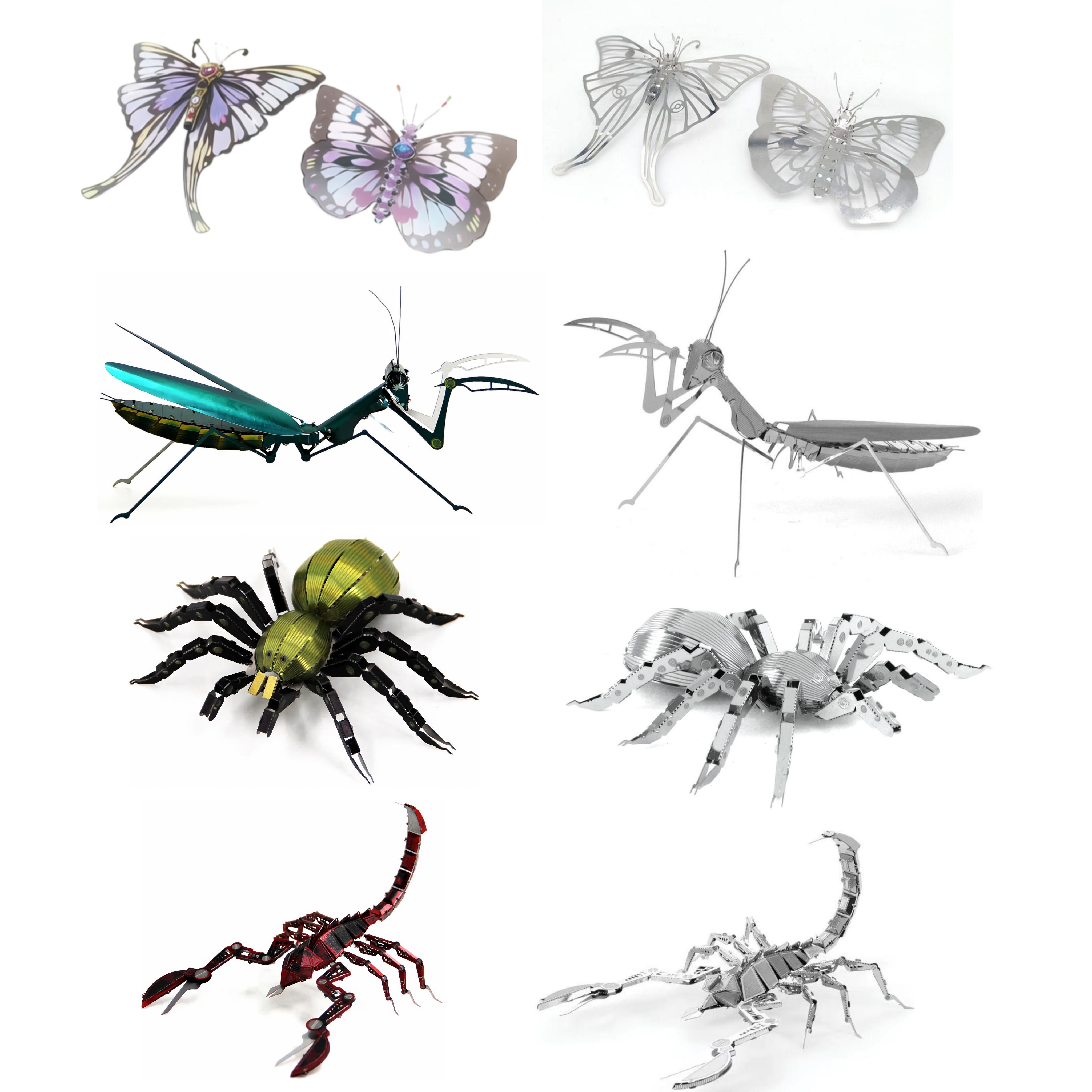 3D彩色金属昆虫蜻蜓蝎子螳螂蝴蝶动物diy拼装模型创意手工制作礼