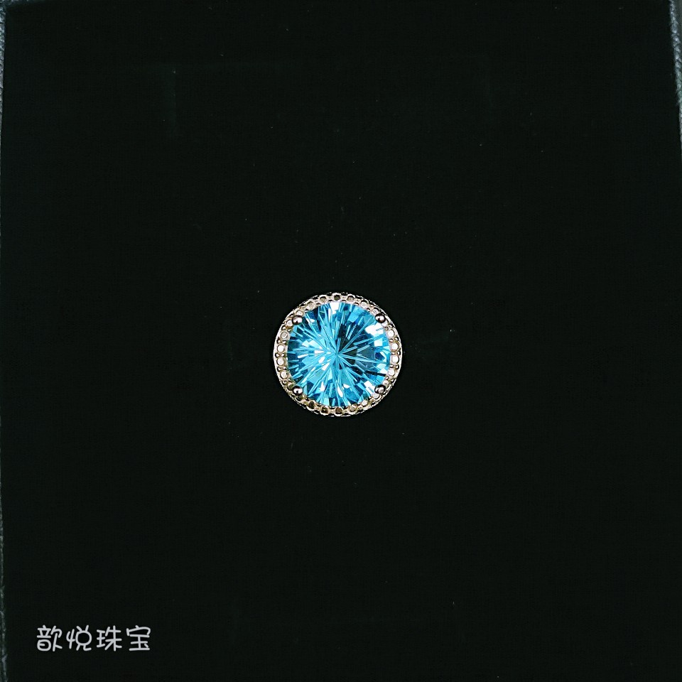 新疆可可托海托帕石烟花切割戒指S925银镶嵌 简约款海蓝宝石4克拉