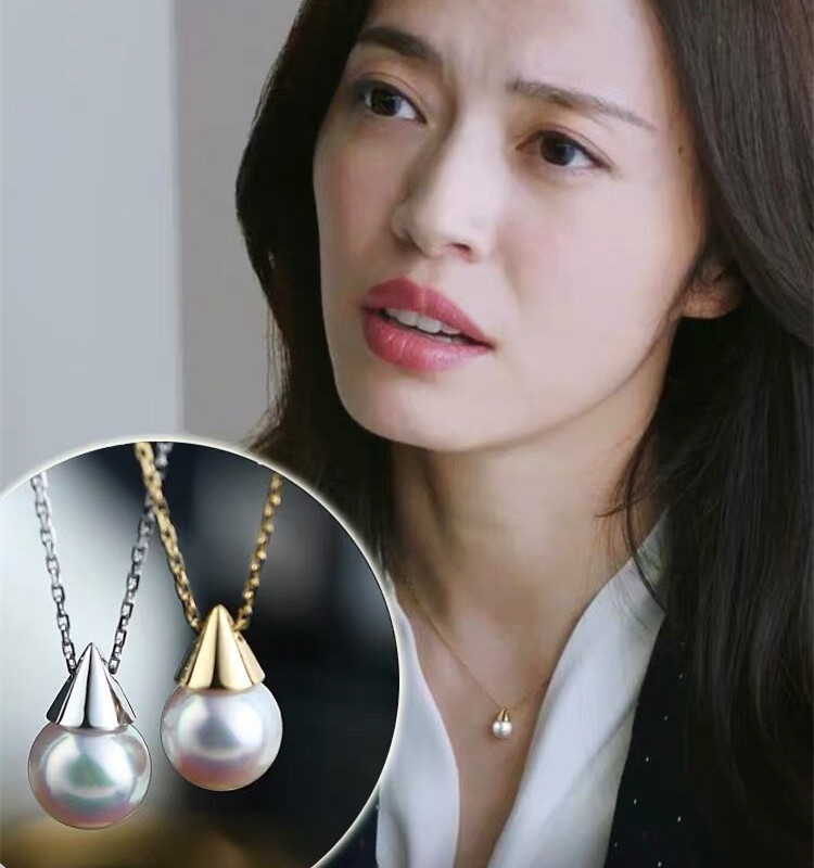 天然珍珠S925纯银苏明玉姚晨同款设计感强光正圆单颗珍珠吊坠项链