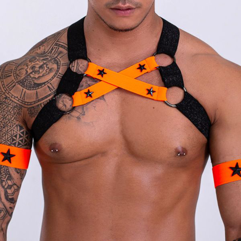 潮显大胸带肌肉男士健身性感字母跳舞夜店装饰吊带束肩带