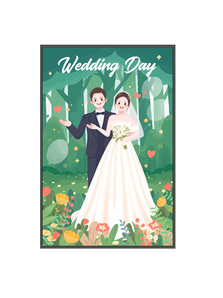 新婚快乐创意手工绘画情侣DIY数字油画礼物卡通丙烯油彩装饰挂画