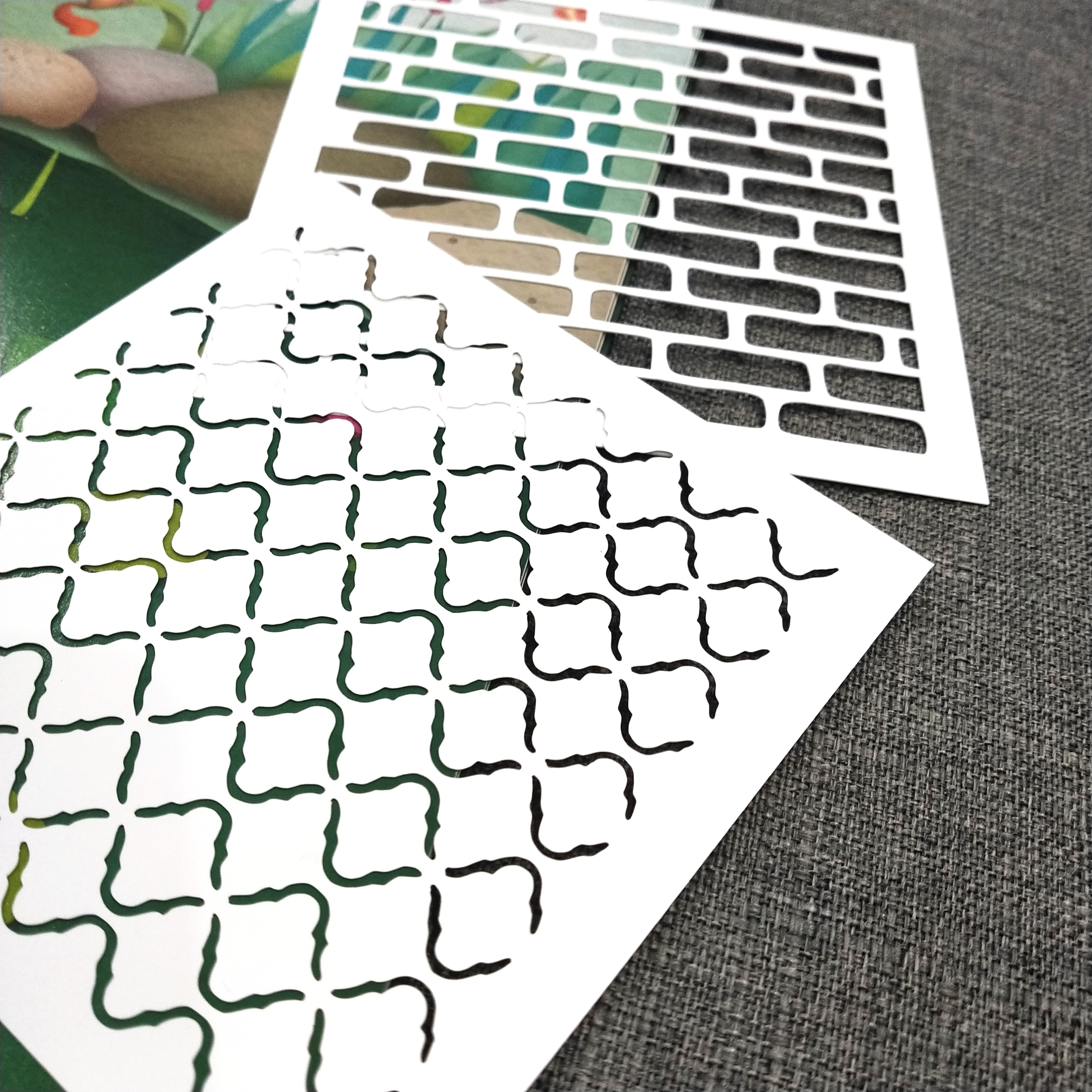 手工拓印型版创意遮蔽板卡片相册剪贴本制作工具花纹砖墙背景117
