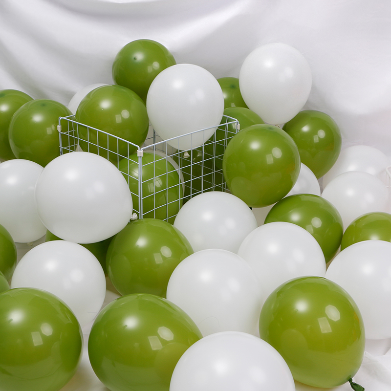 10寸橄榄绿白色柠檬黄气球生日布置幼儿园派对装饰复古色圆形汽球