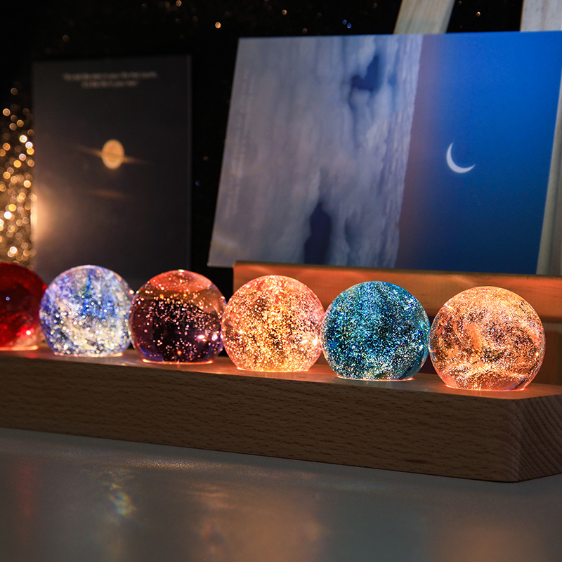 水晶球摆件七彩发光琉璃龙珠夜灯玻璃球创意桌面招财装饰生日礼物