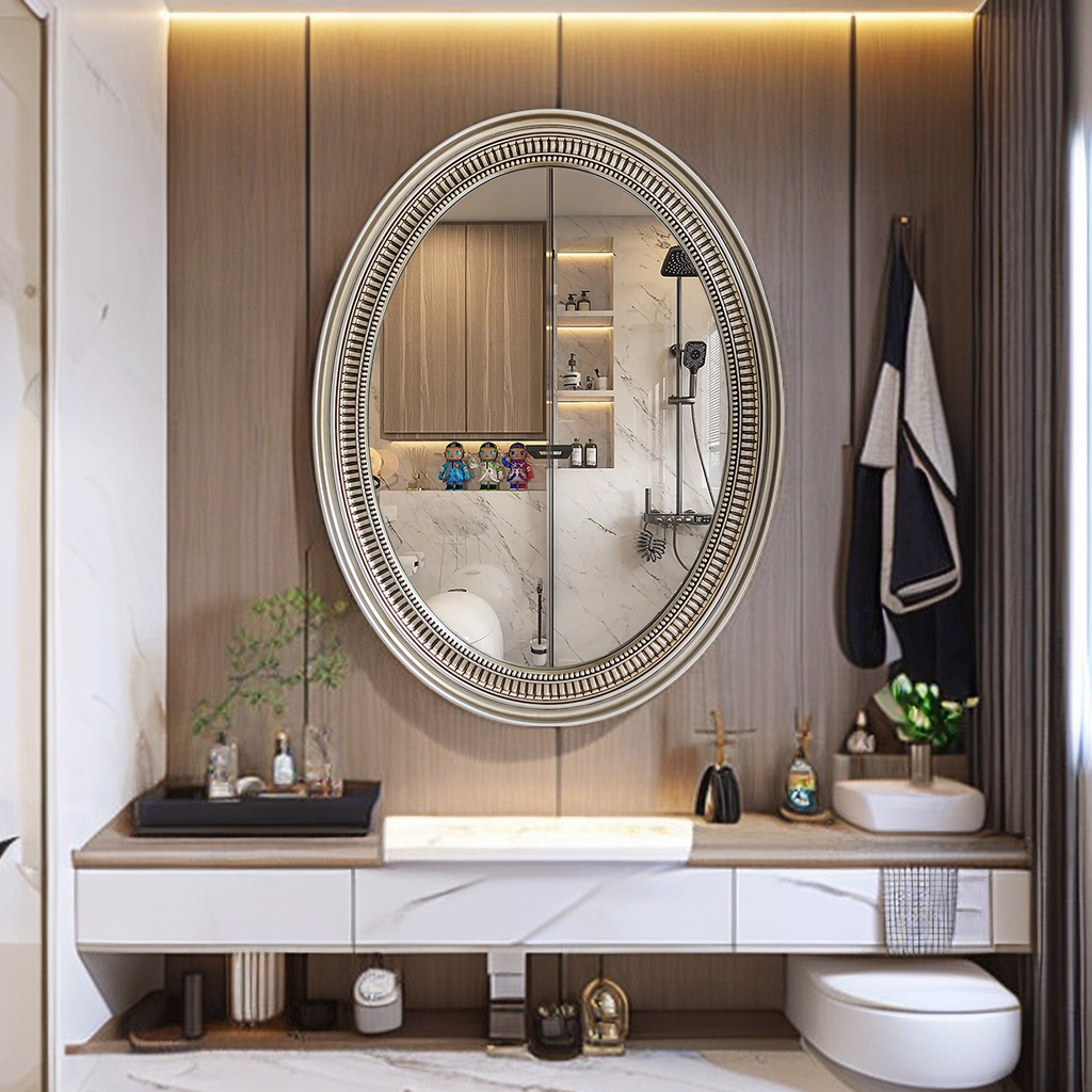 简欧浴室镜椭圆壁挂卫浴镜卫生间镜子欧式镜框理发店美容院装饰镜