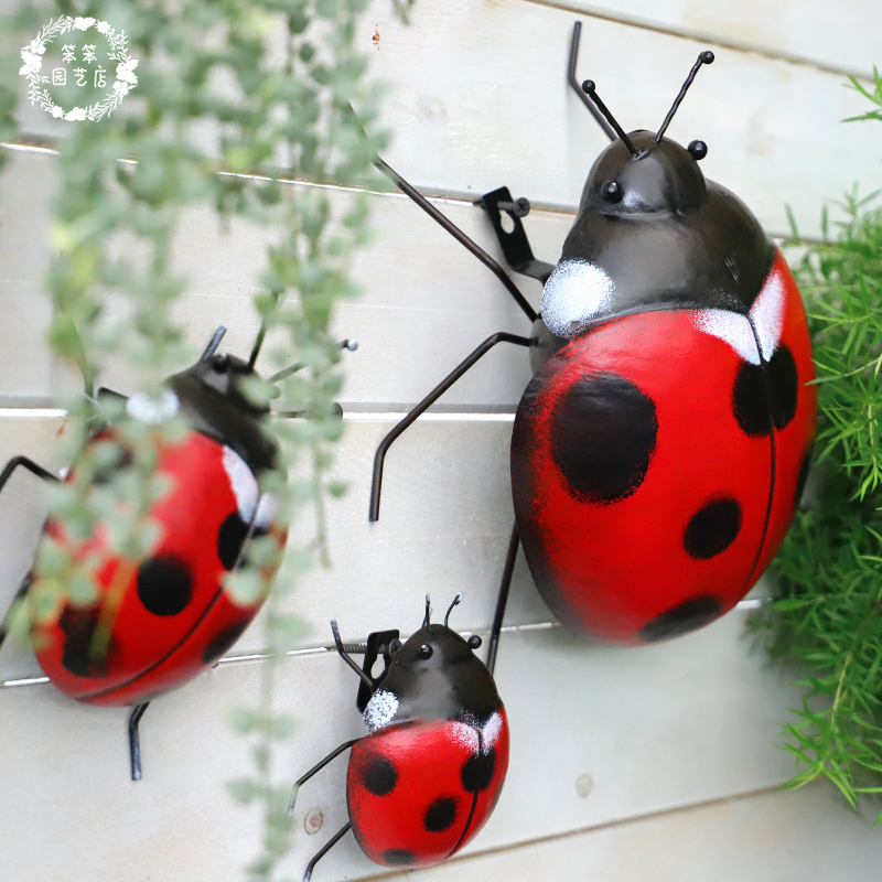 铁艺蜜蜂瓢虫壁挂立体弹簧红色甲壳虫 童趣花园艺墙壁装饰品