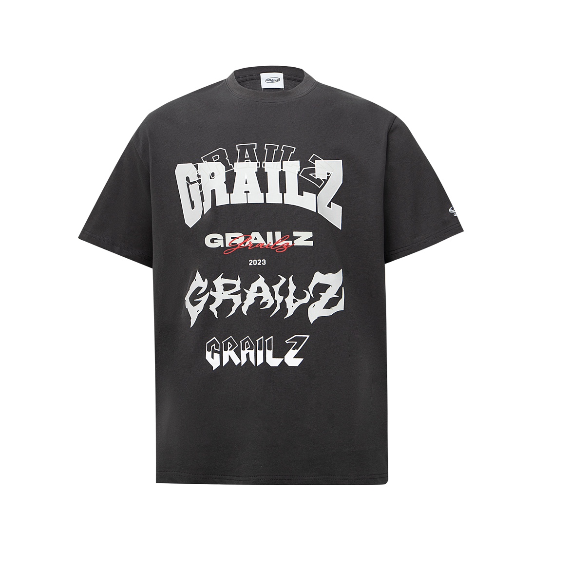Grailz 重叠多种艺术字体logo高街复古短袖 刺绣袖标设计 VIBE风
